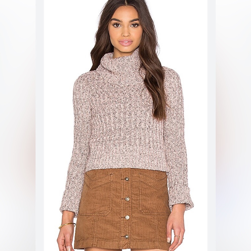 Free People Pink Marled Ballet Combo Twisted Cable T-Neck Sweater